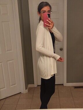 Ann Taylor LOFT Size S Open-Front Cream Draped Cardigan Elegant